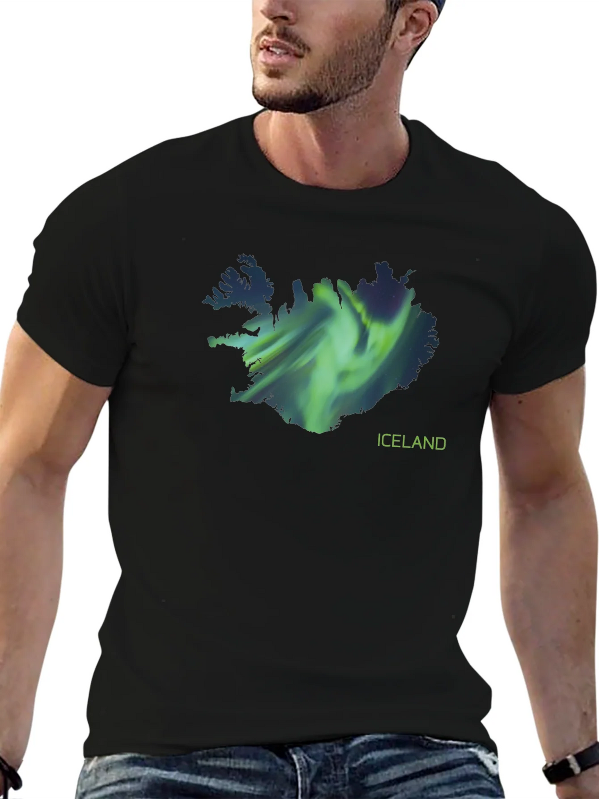 Iceland Aurora Borealis Map Black T-Shirt product image 9