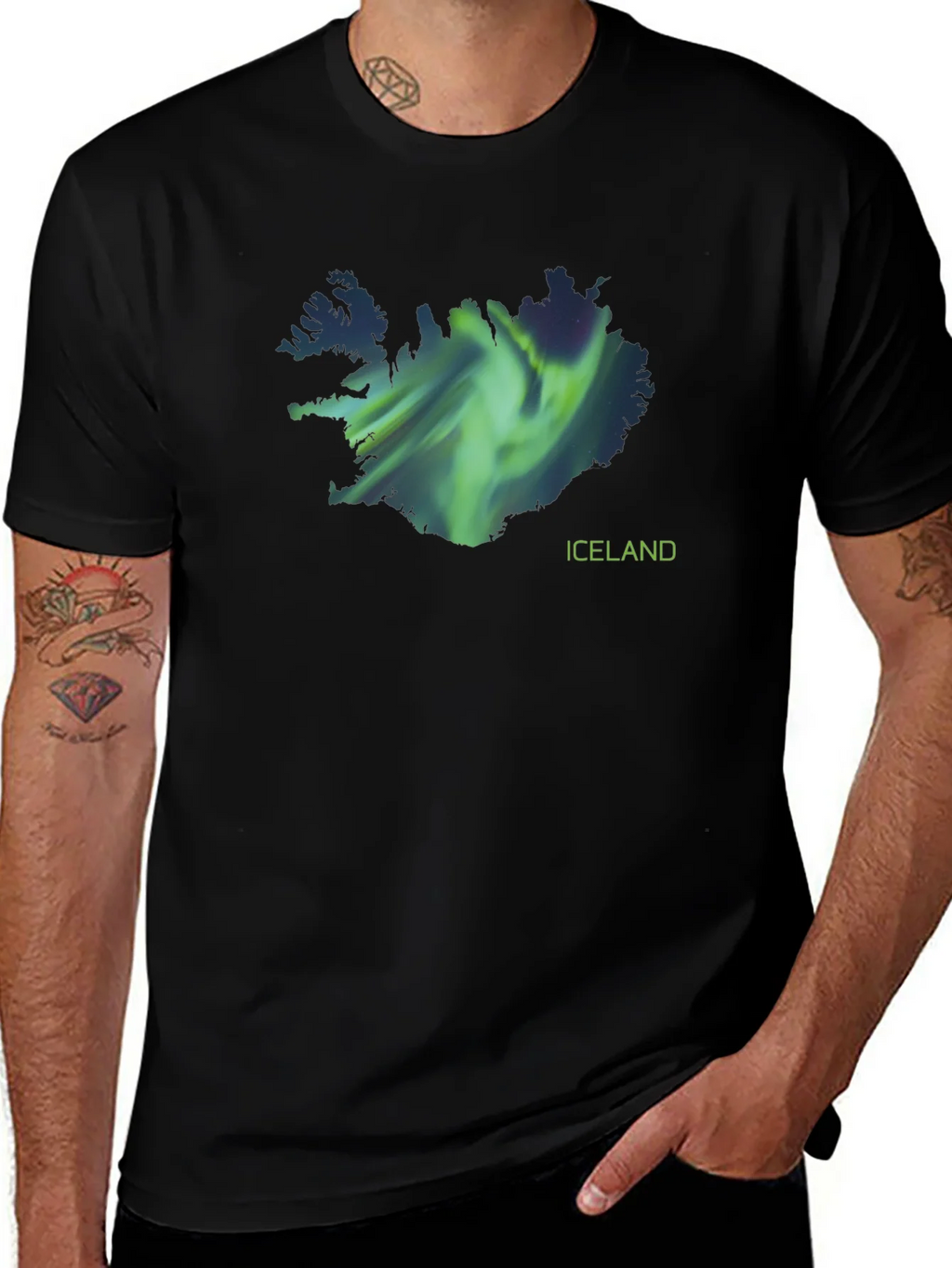 Iceland Aurora Borealis Map Black T-Shirt product image 1