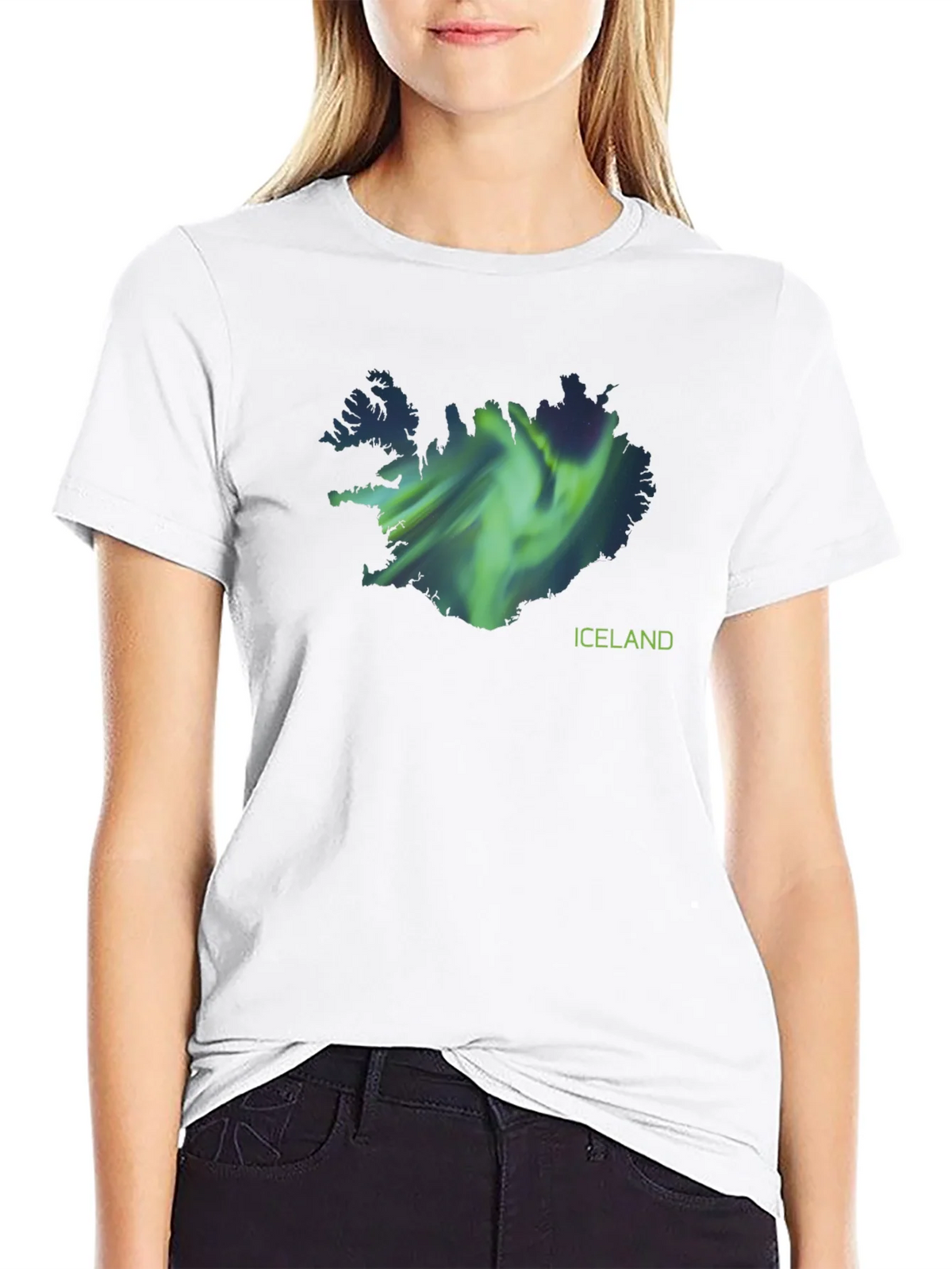 Iceland Aurora Borealis Map Black T-Shirt product image 11