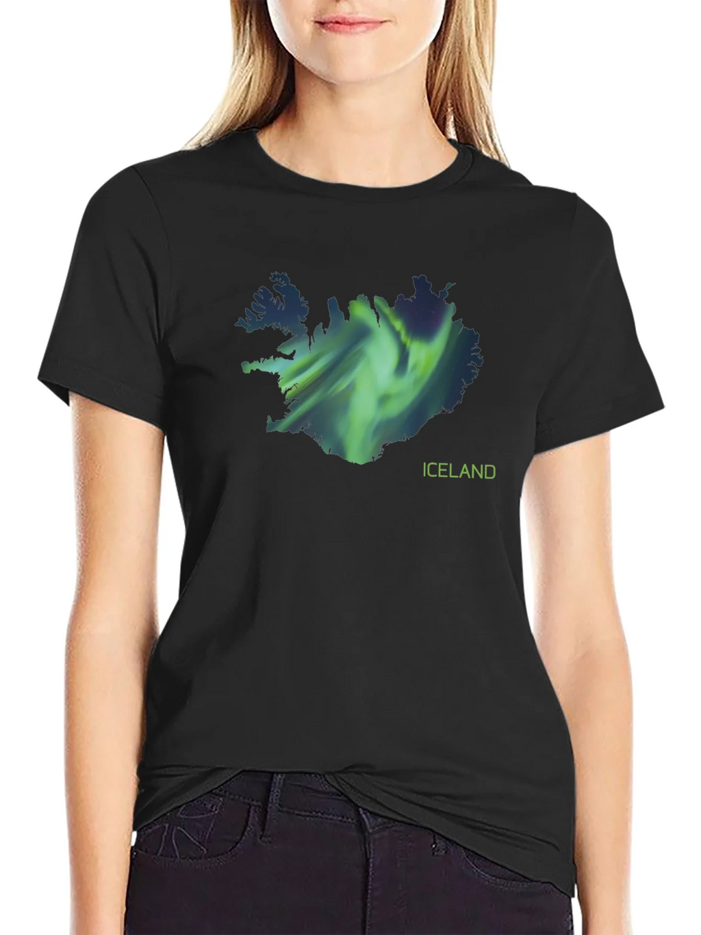 Iceland Aurora Borealis Map Black T-Shirt product image 5