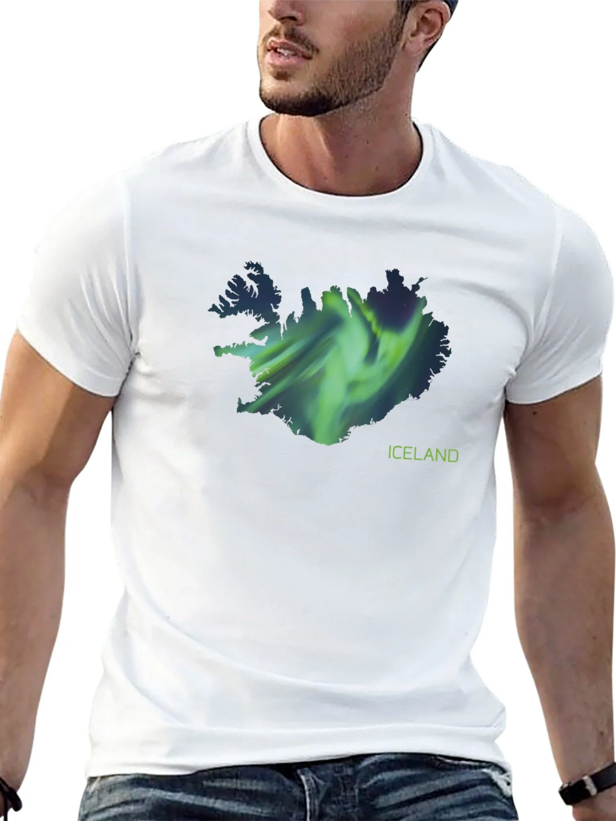 Iceland Aurora Borealis Map Black T-Shirt product image 4