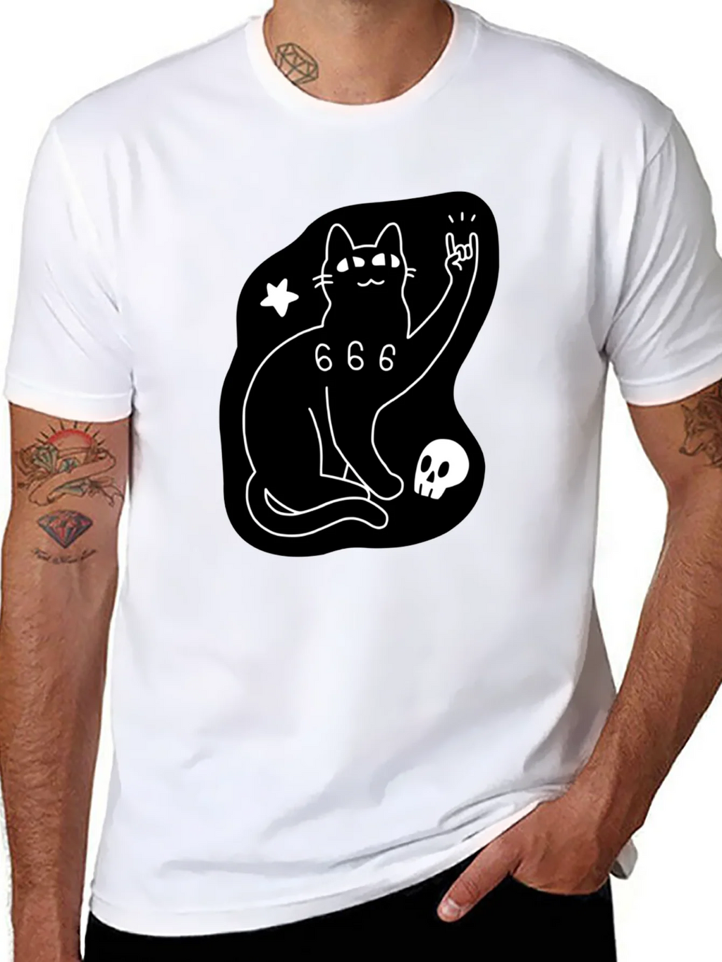 Black Cat 666 Graphic T-Shirt - Rock On! product image 10