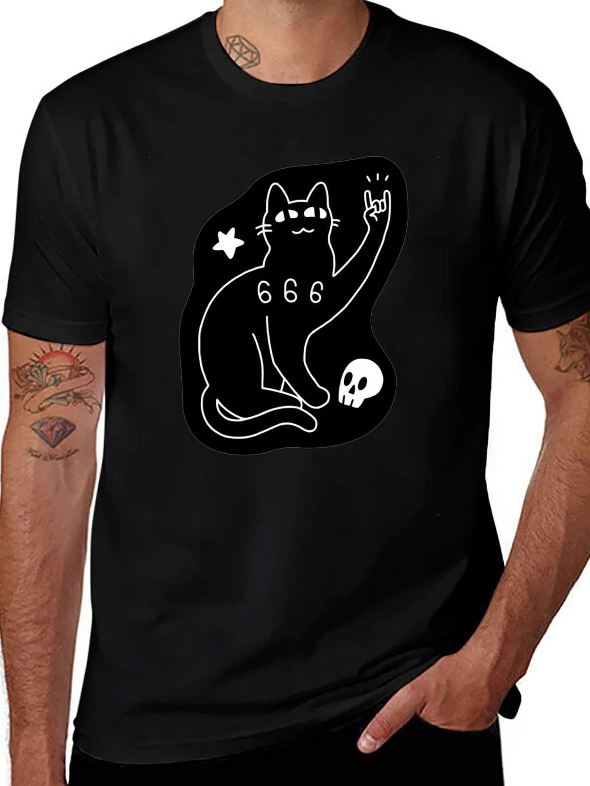 Black Cat 666 Graphic T-Shirt - Rock On! product image 1