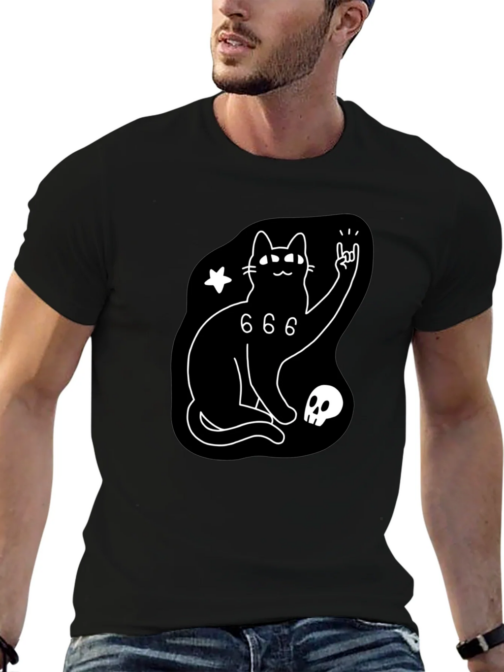 Black Cat 666 Graphic T-Shirt - Rock On! product image 9