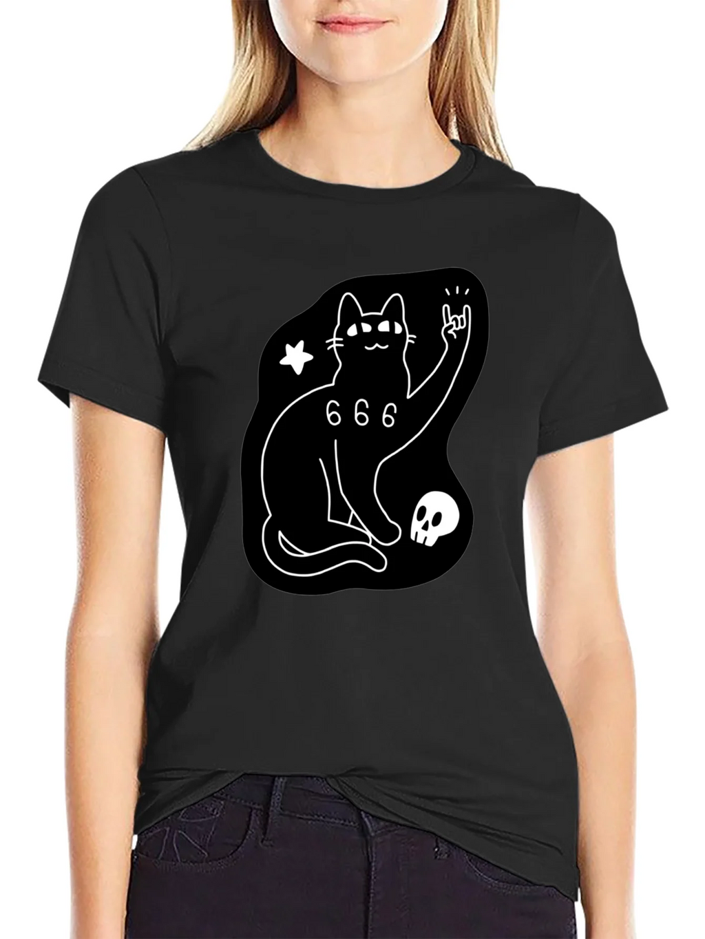Black Cat 666 Graphic T-Shirt - Rock On! product image 5