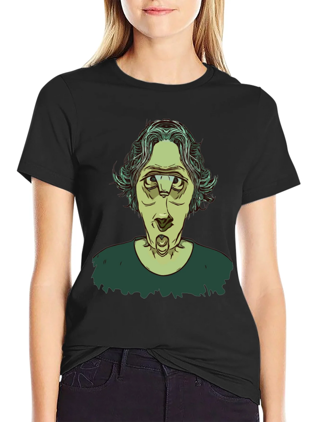 Unique Three-Eyed Character Black Graphic T-Shirt product image 2
