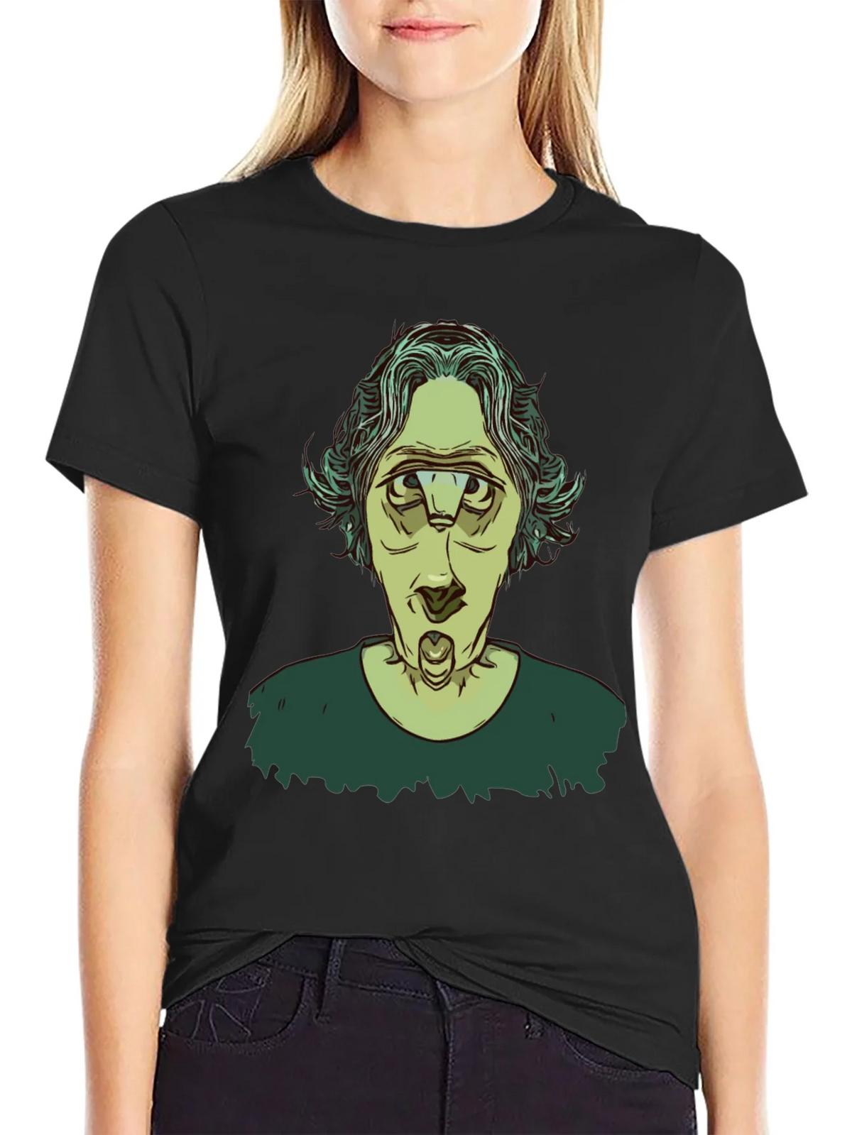 Unique Three-Eyed Character Black Graphic T-Shirt product image 2