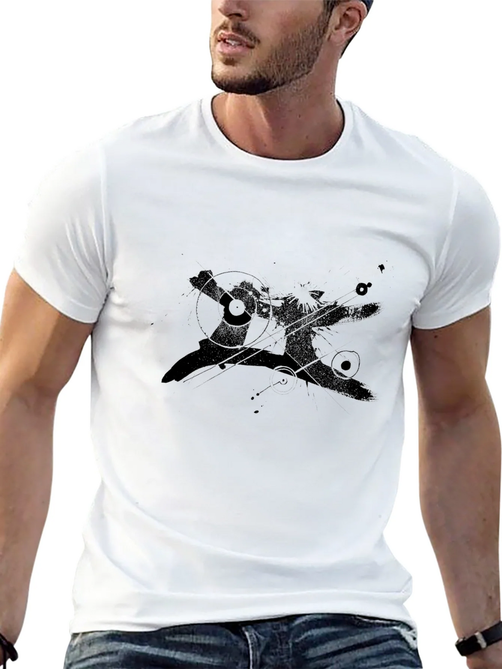Mens Black Graphic Print Crew Neck Tee product image 4