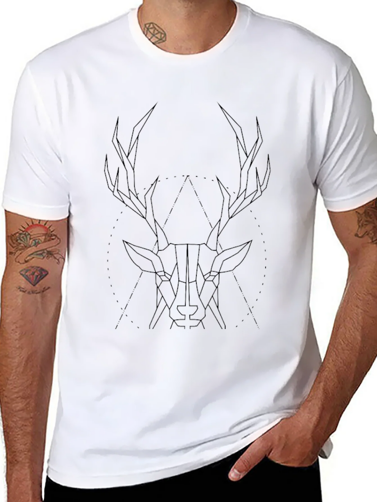 Geometric Stag Graphic Tee - Black Cotton Blend product image 10