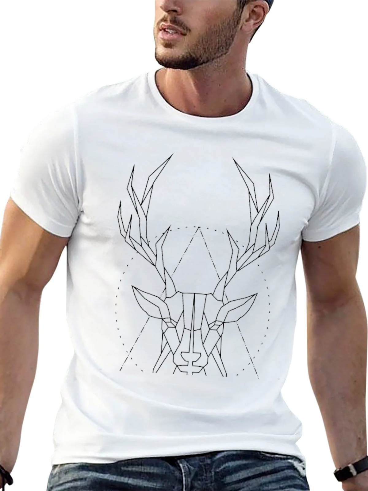 Geometric Stag Graphic Tee - Black Cotton Blend product image 4