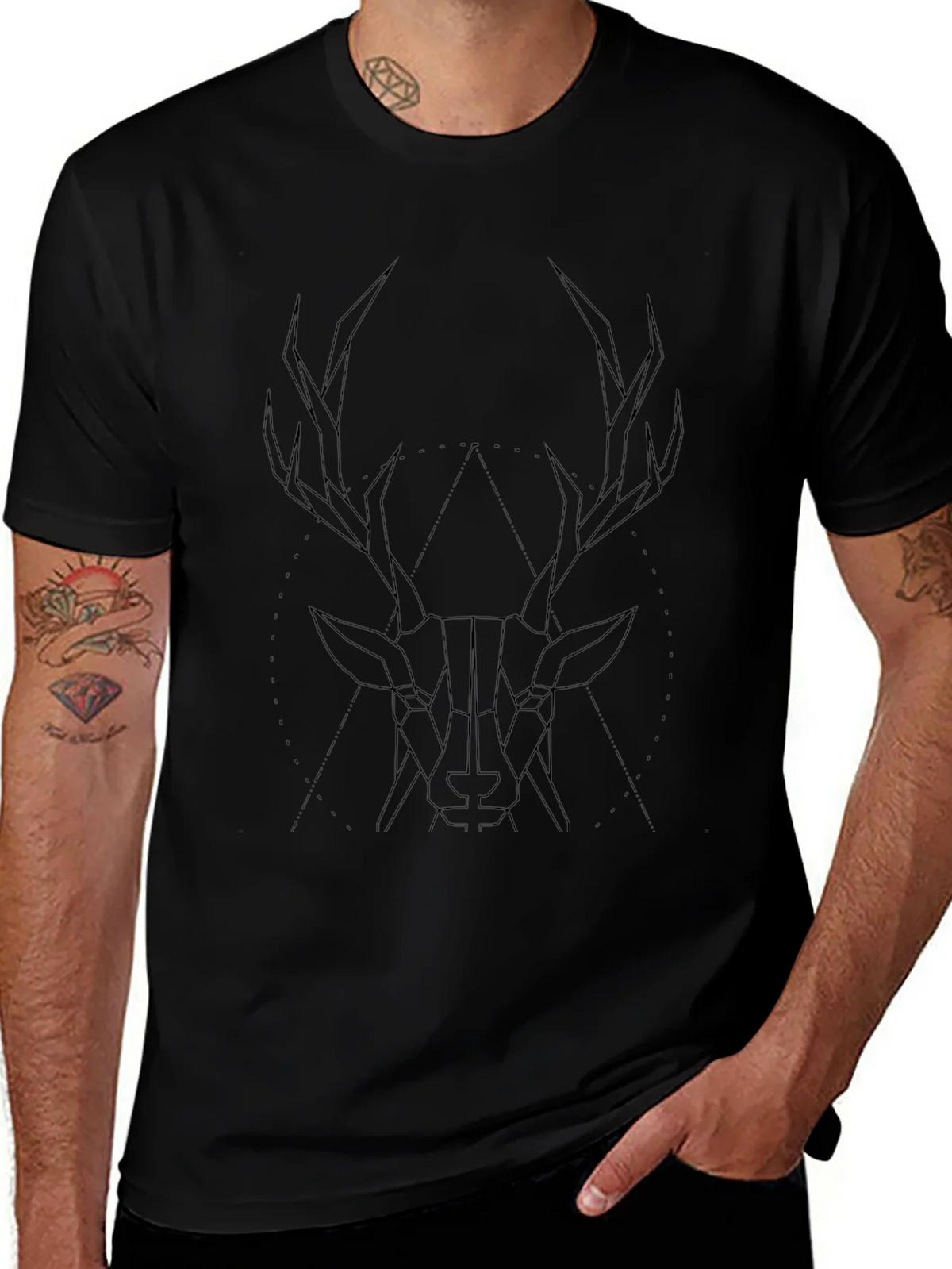 Geometric Stag Graphic Tee - Black Cotton Blend product image 1