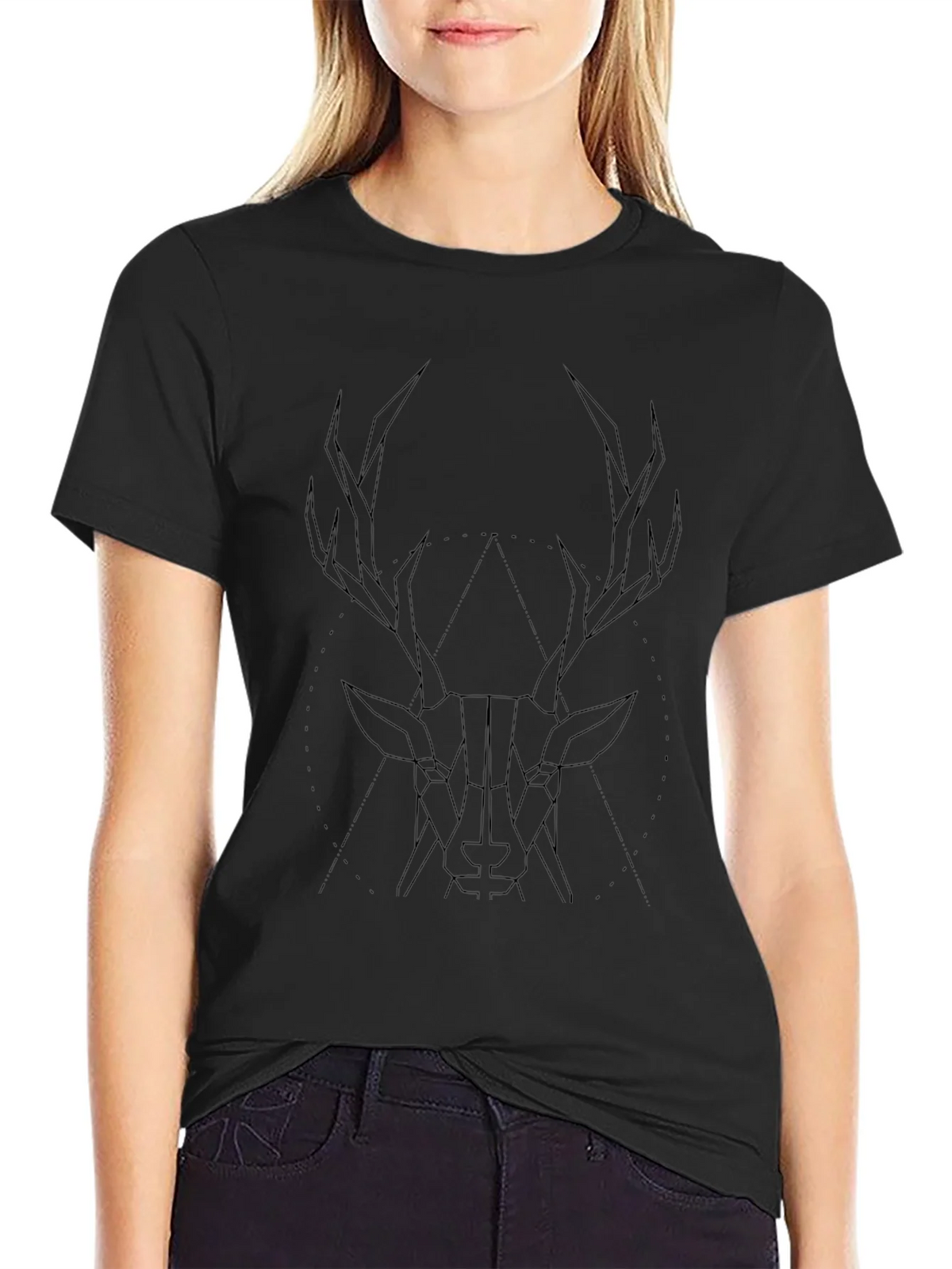 Geometric Stag Graphic Tee - Black Cotton Blend product image 5