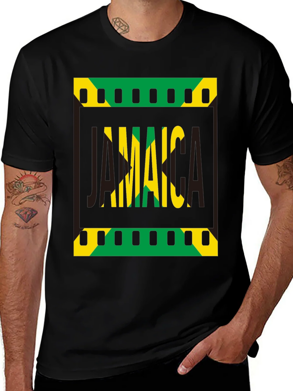 Jamaica Flag Graphic Print Black T-Shirt product image 1