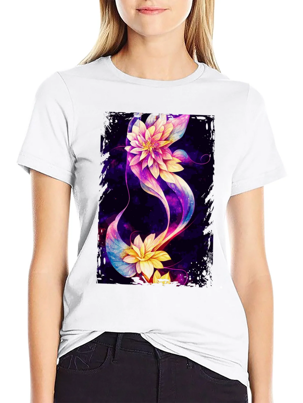 Floral Galaxy Black T-Shirt - Unique Design product image 11
