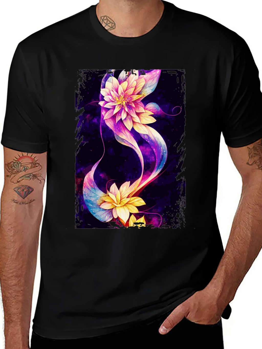 Floral Galaxy Black T-Shirt - Unique Design product image 1