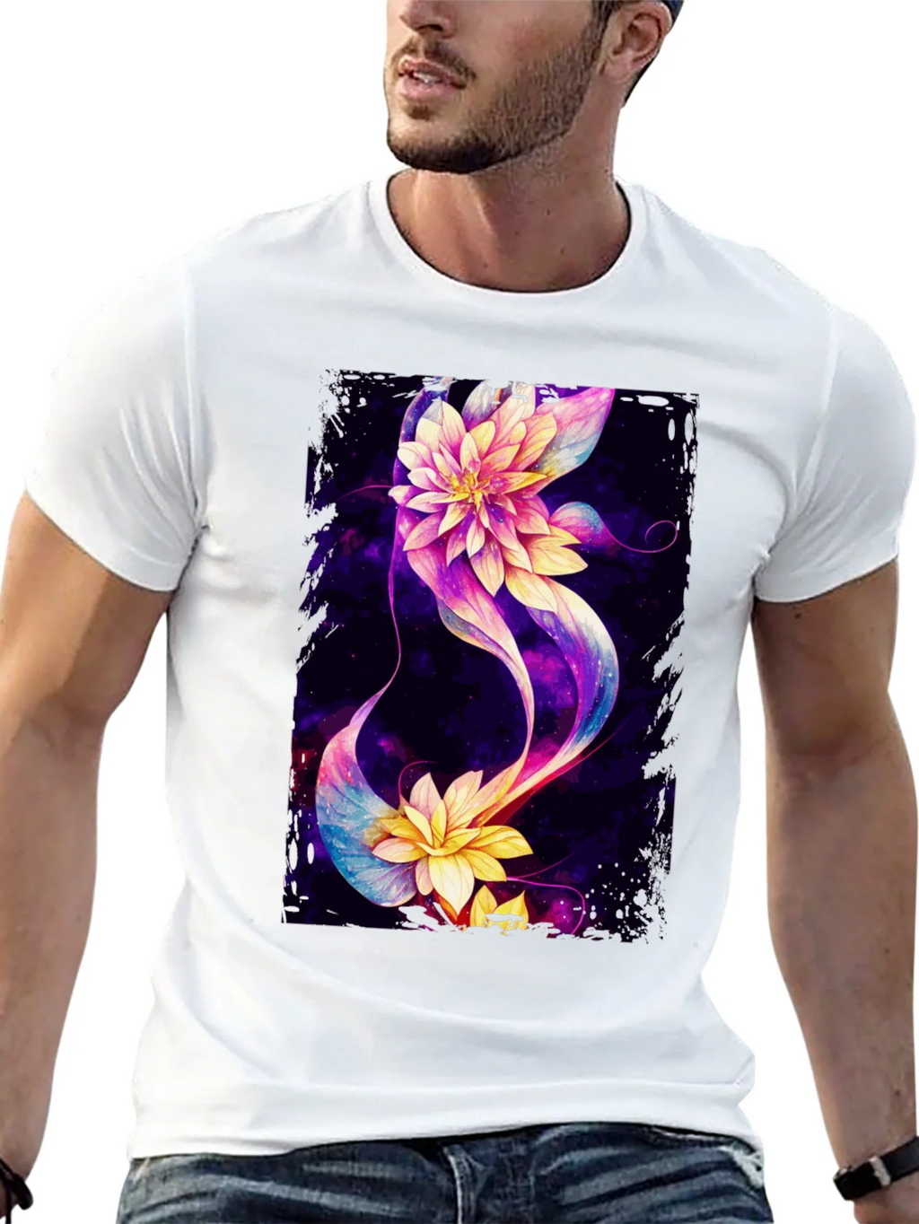 Floral Galaxy Black T-Shirt - Unique Design product image 4