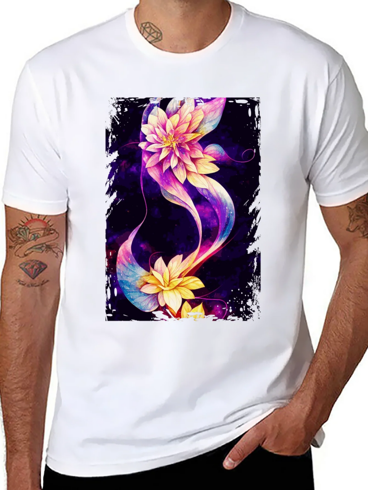Floral Galaxy Black T-Shirt - Unique Design product image 10