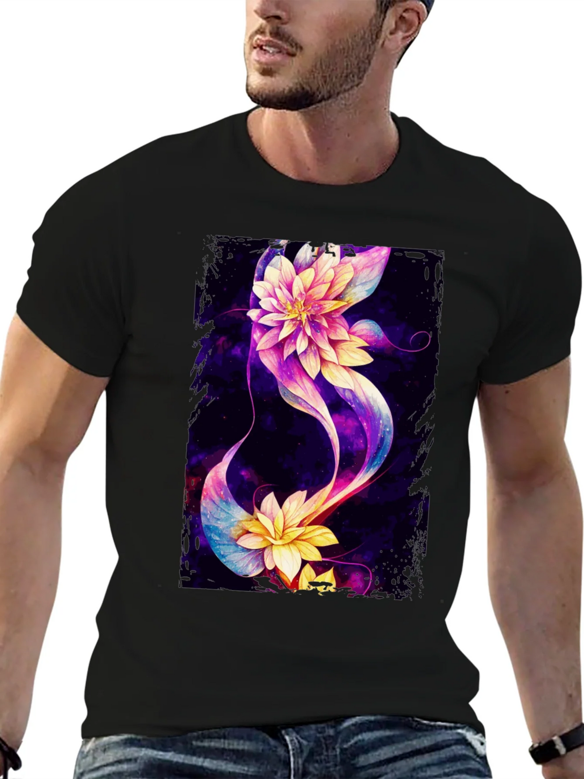 Floral Galaxy Black T-Shirt - Unique Design product image 9
