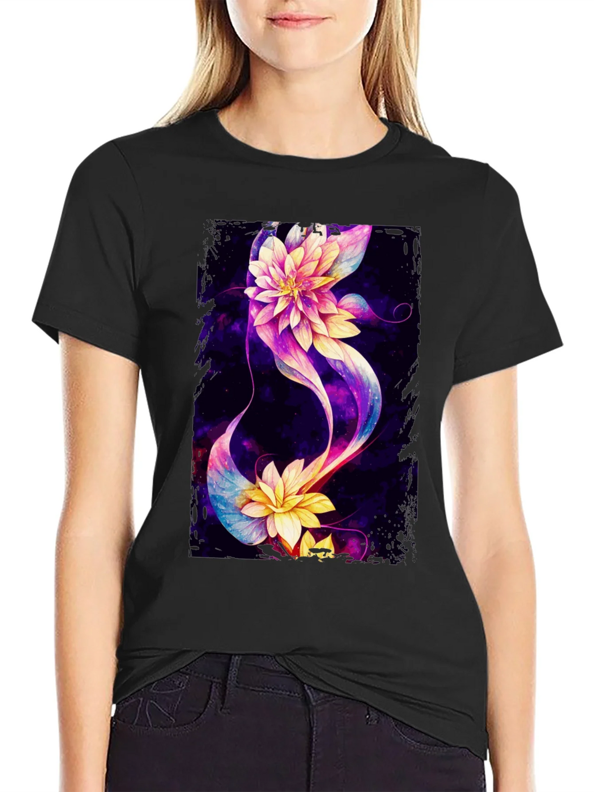 Floral Galaxy Black T-Shirt - Unique Design product image 5
