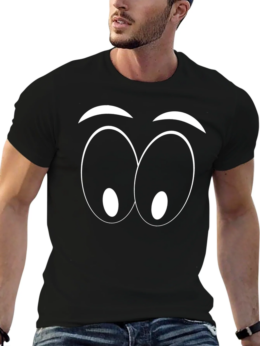 Funny Cartoon Eyes Graphic Black T-Shirt product image 9