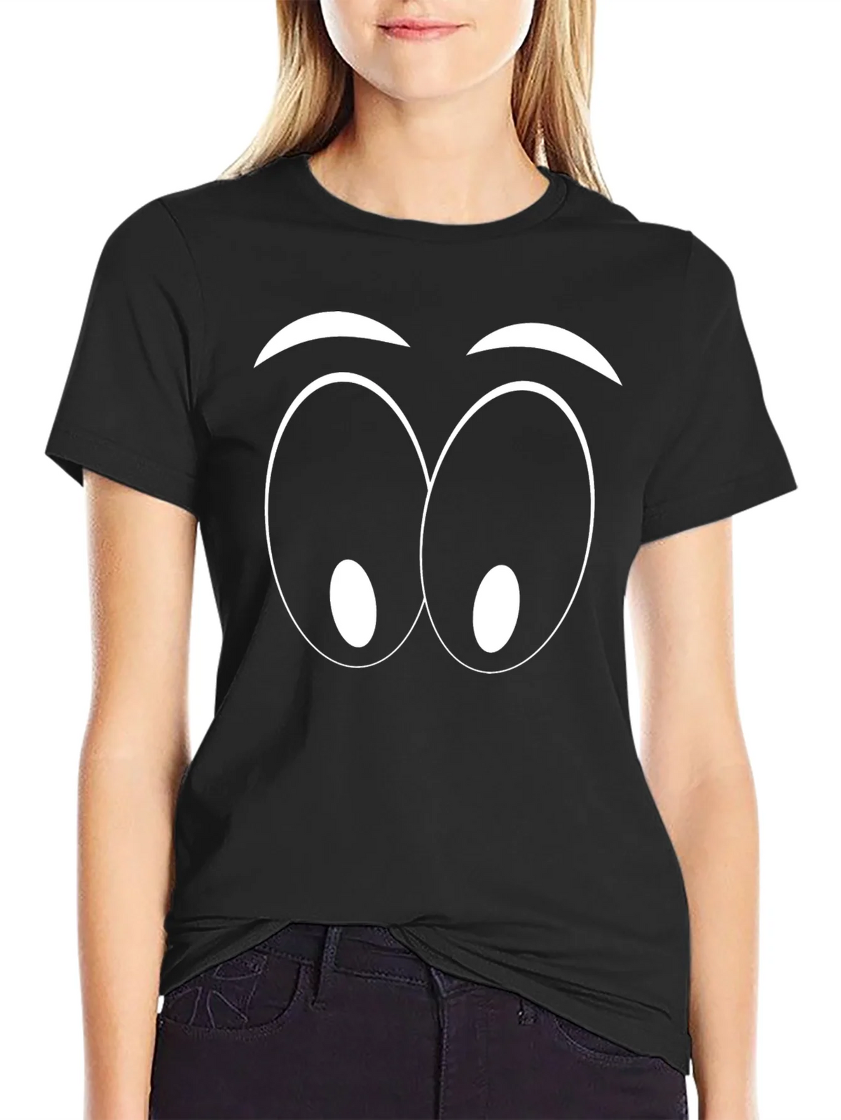 Funny Cartoon Eyes Graphic Black T-Shirt product image 5