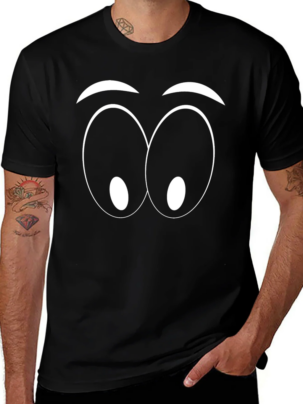 Funny Cartoon Eyes Graphic Black T-Shirt product image 1
