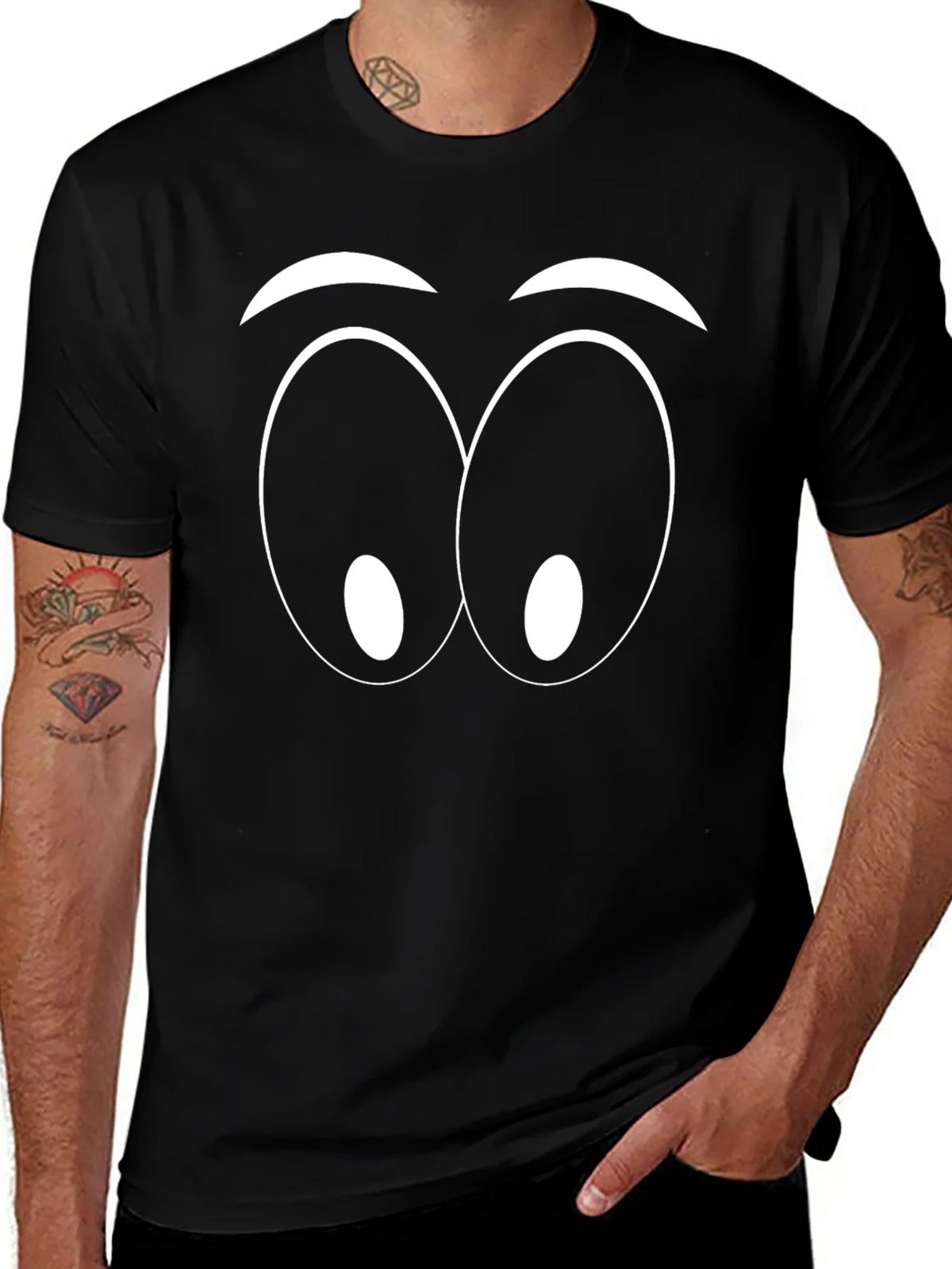 Funny Cartoon Eyes Graphic Black T-Shirt product image 1