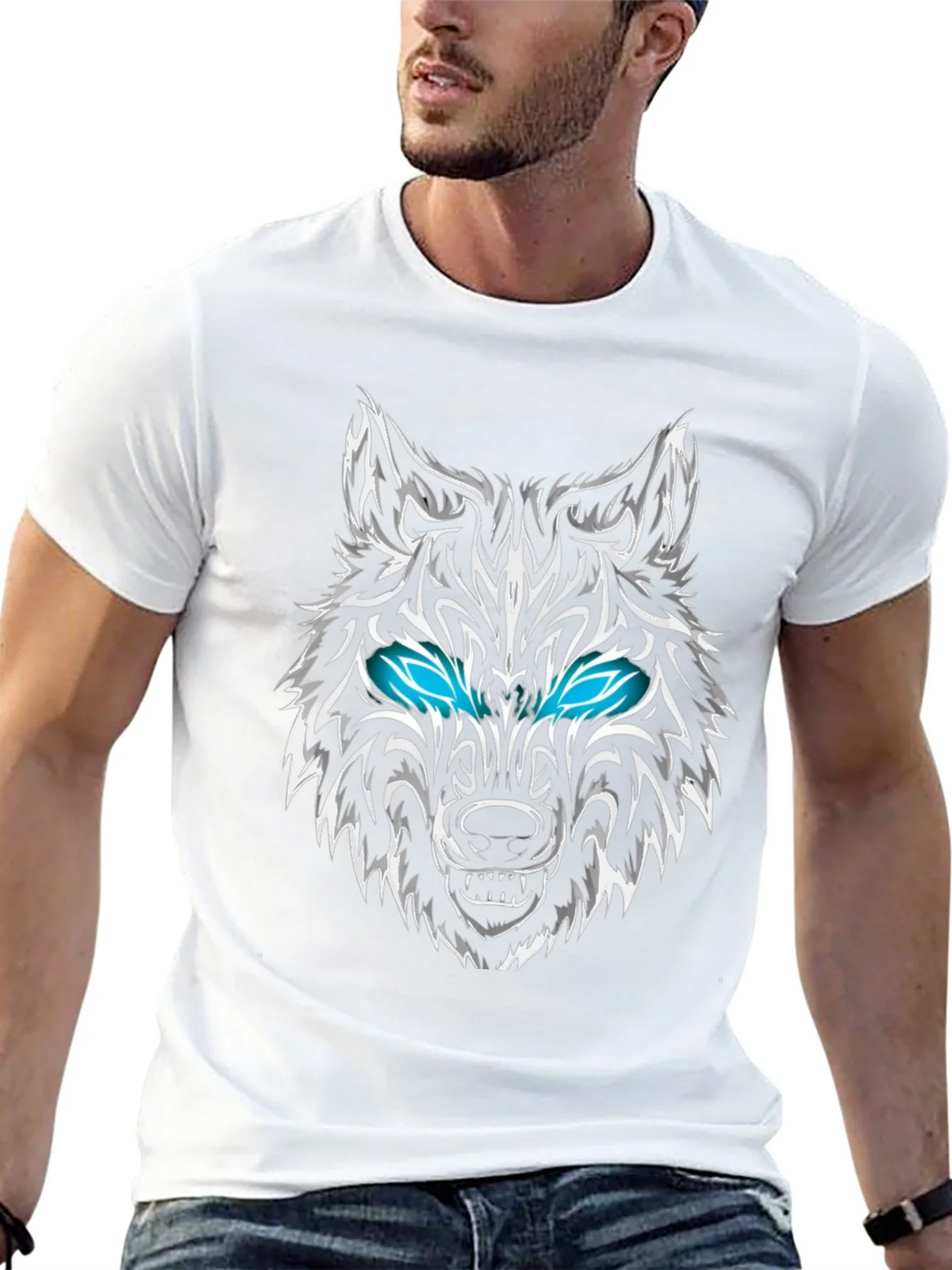 Wolf Graphic Tee - Black T-Shirt with Blue Eyes product image 1
