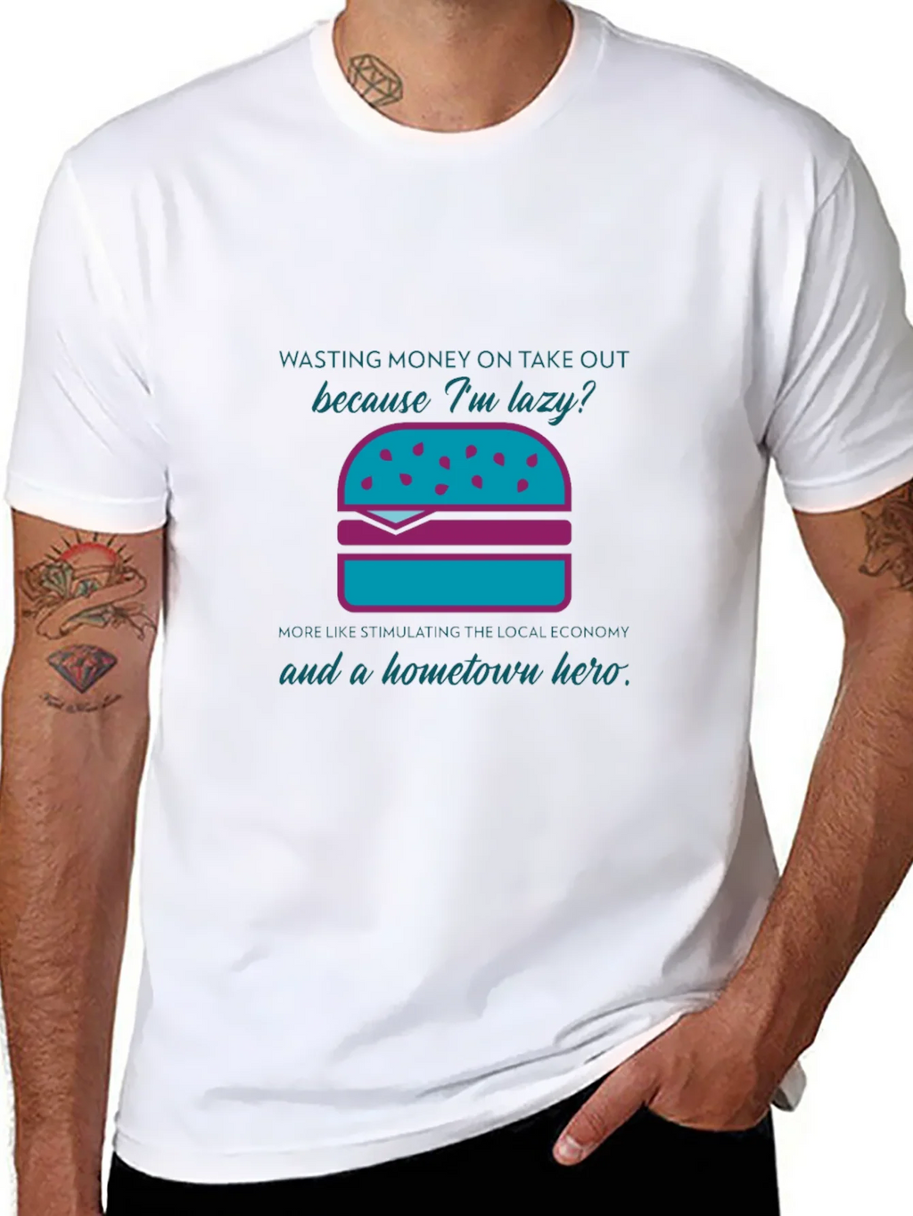 Humorous Lazy Takeout Burger Graphic T-Shirt product image 10
