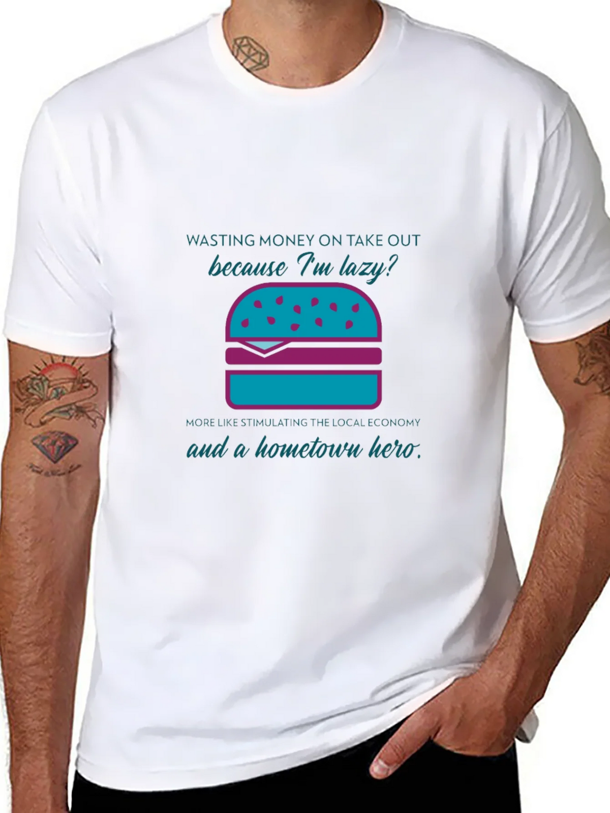 Humorous Lazy Takeout Burger Graphic T-Shirt product image 10