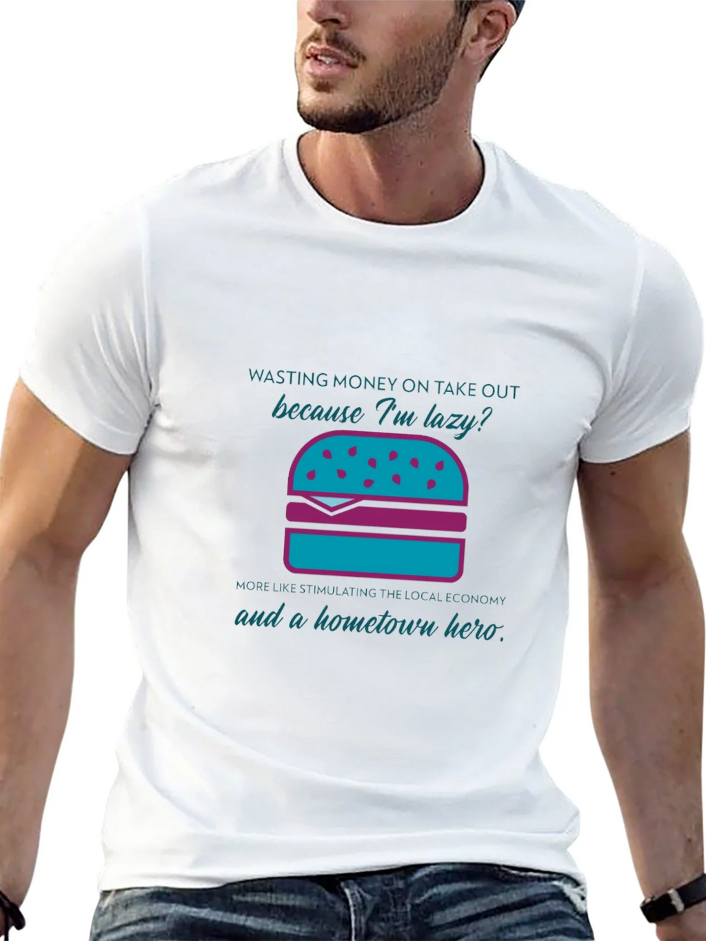 Humorous Lazy Takeout Burger Graphic T-Shirt product image 4