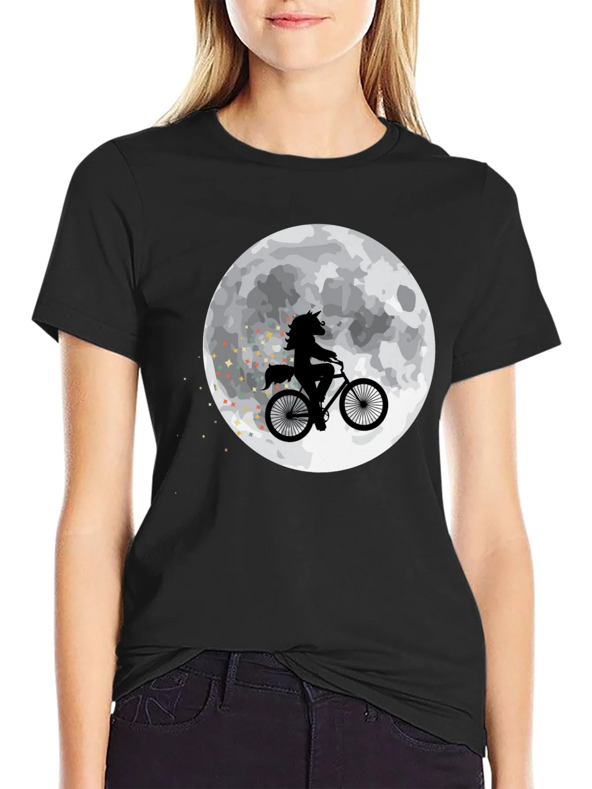 Unicorn on Bike Moon Graphic T-Shirt - Black product image 5