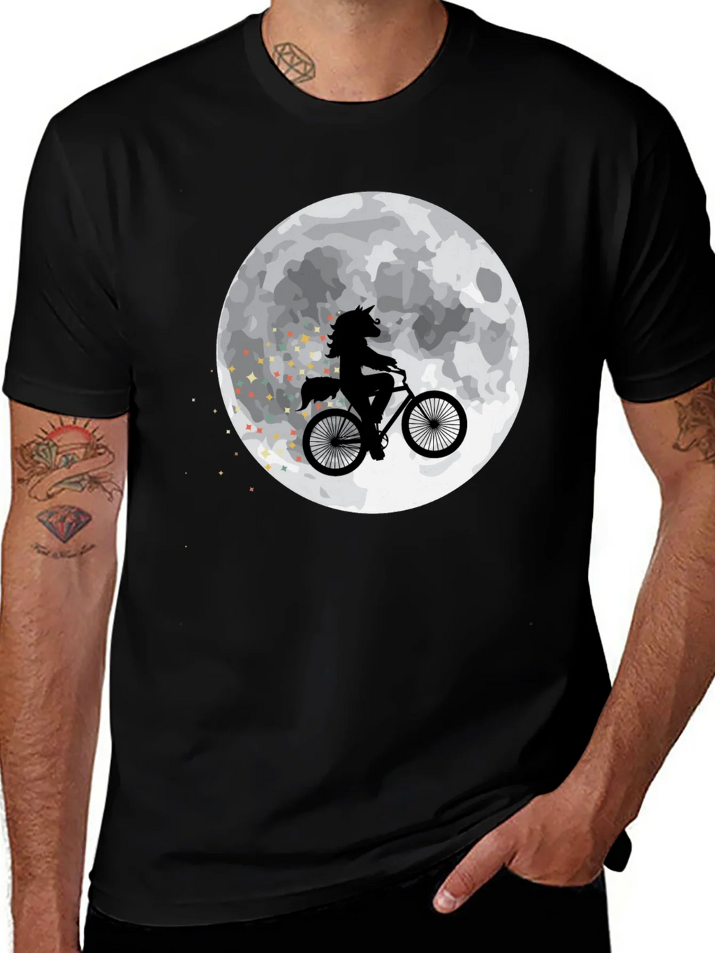 Unicorn on Bike Moon Graphic T-Shirt - Black product image 1