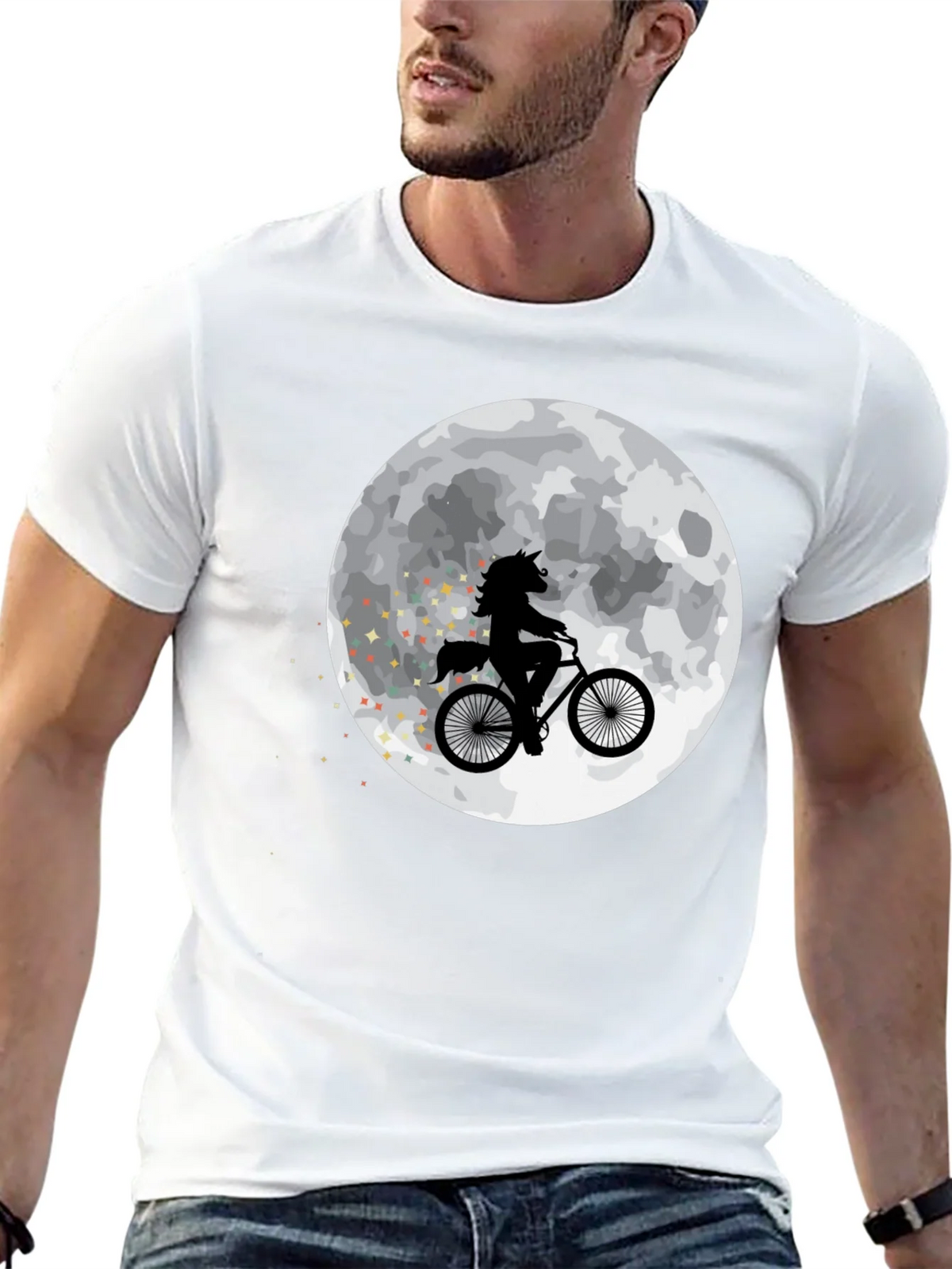 Unicorn on Bike Moon Graphic T-Shirt - Black product image 4