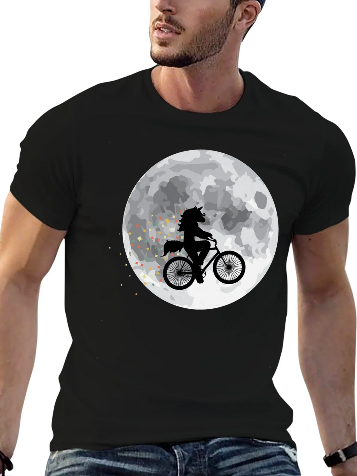 Unicorn on Bike Moon Graphic T-Shirt - Black product image 9