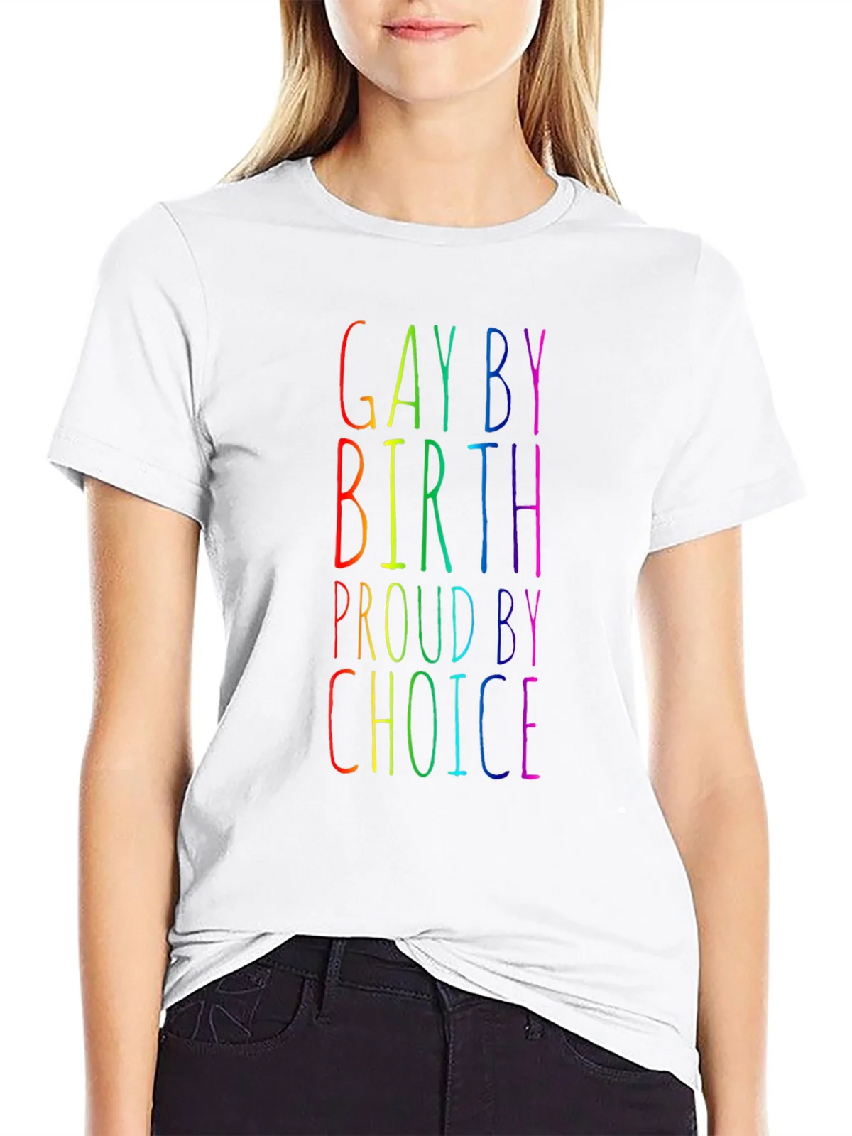Gay By Birth Proud By Choice Rainbow Tee product image 11