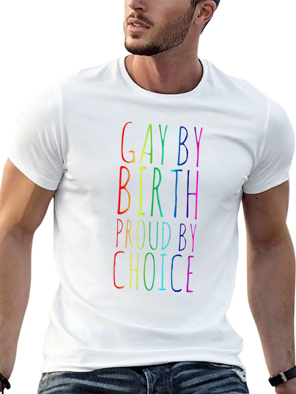 Gay By Birth Proud By Choice Rainbow Tee product image 4