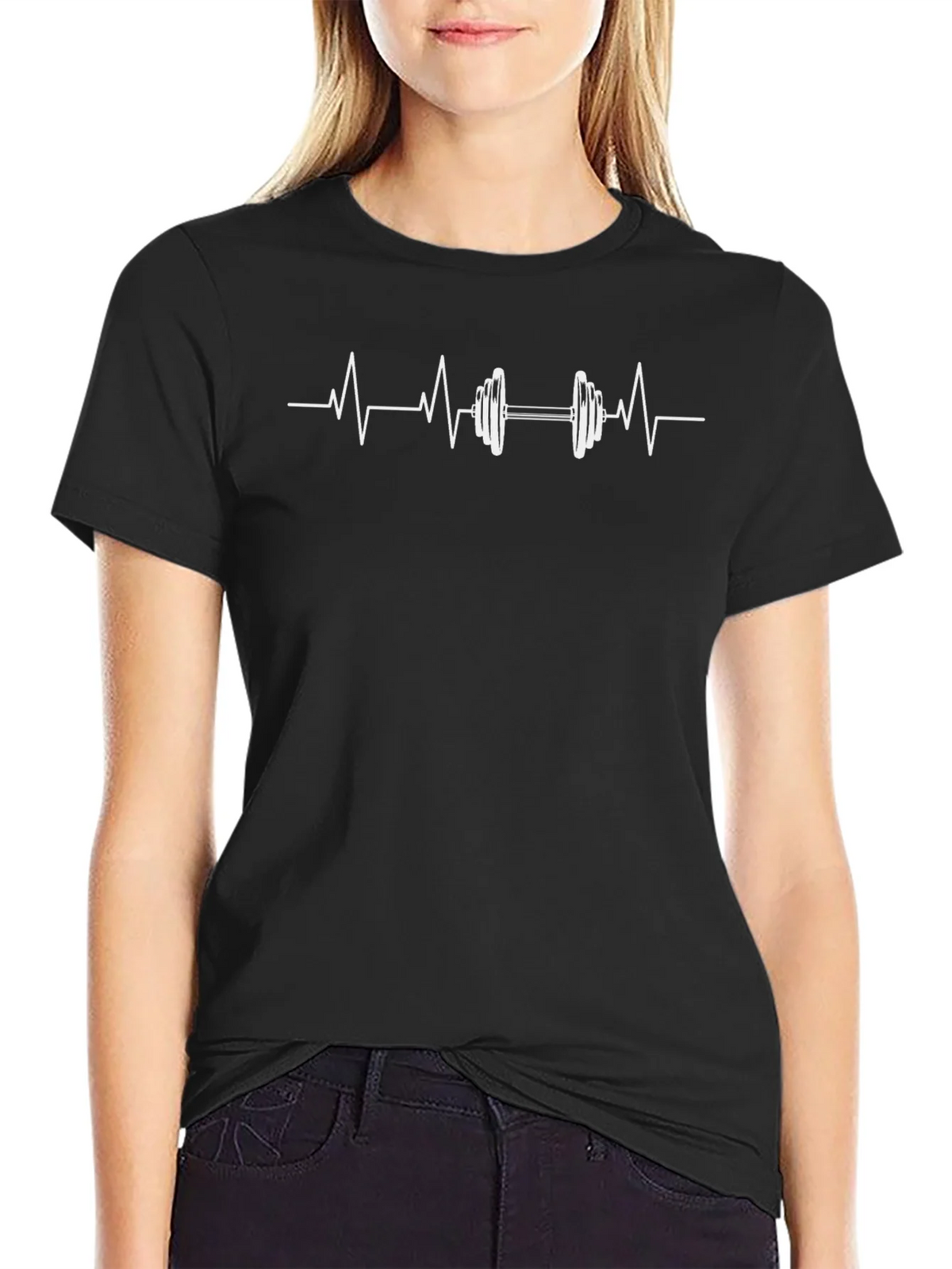 Heartbeat Dumbbell Graphic Tee - Black Cotton Gym Shirt product image 5