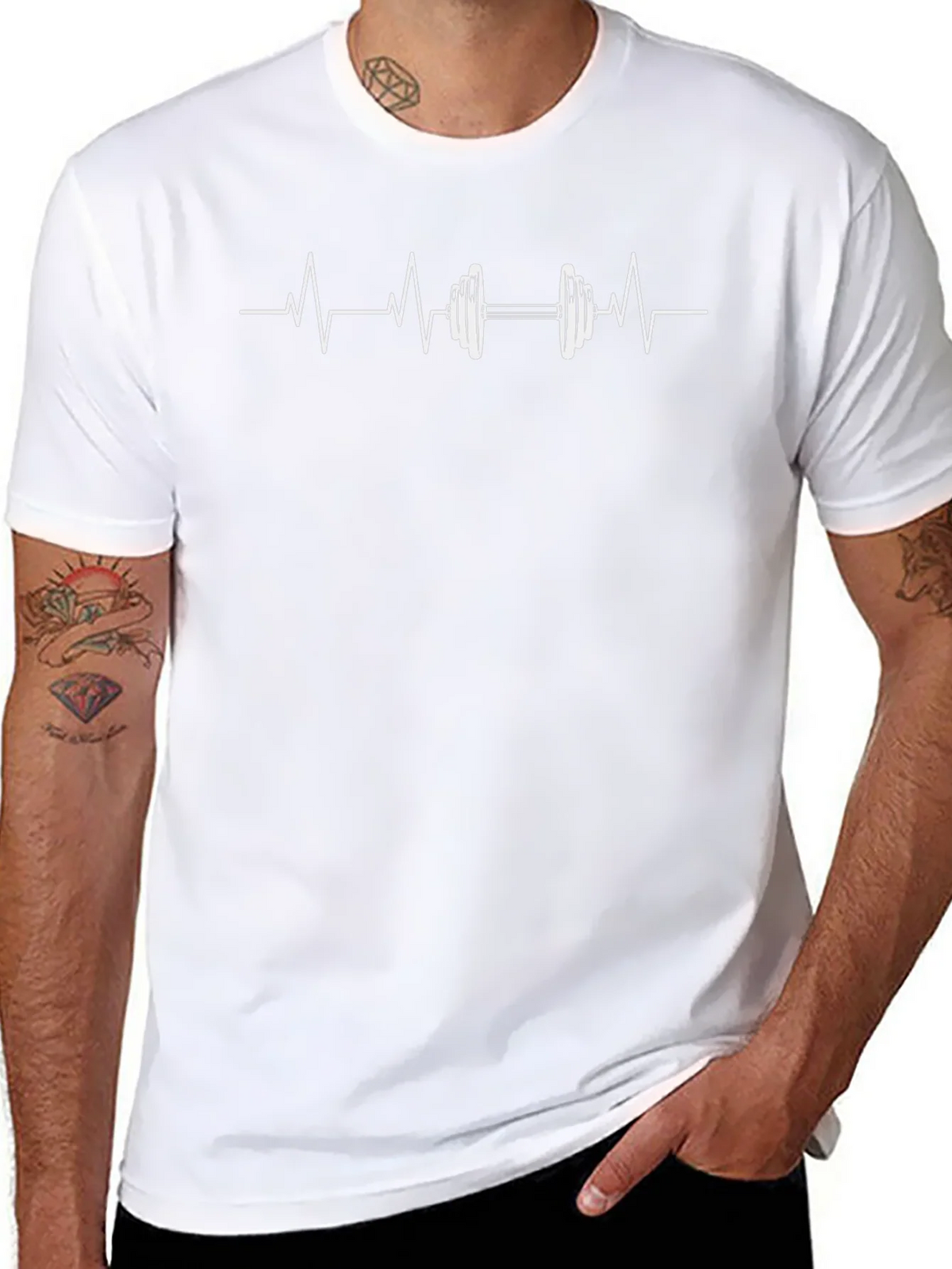 Heartbeat Dumbbell Graphic Tee - Black Cotton Gym Shirt product image 10