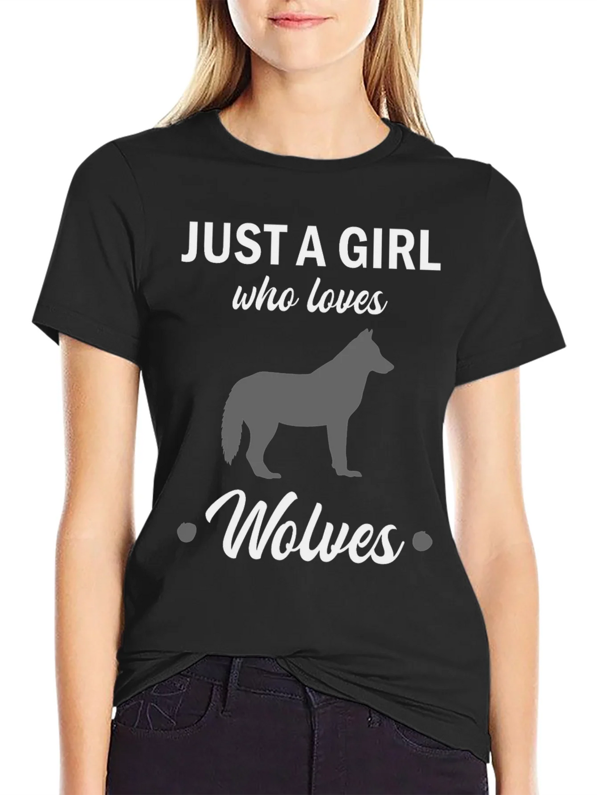 Just a Girl Who Loves Wolves Black T-Shirt product image 5