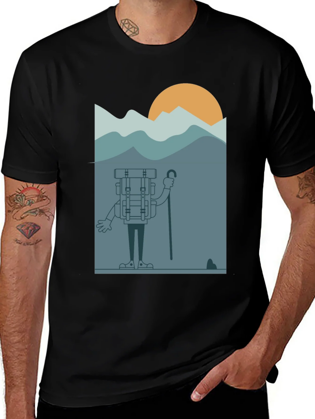 Cartoon Hiker Black T-Shirt product image 1
