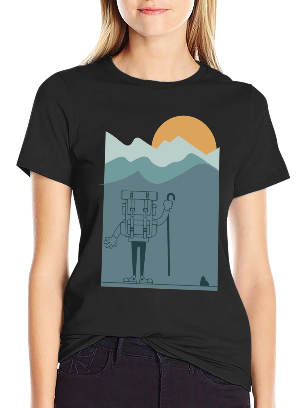 Cartoon Hiker Black T-Shirt product image 5