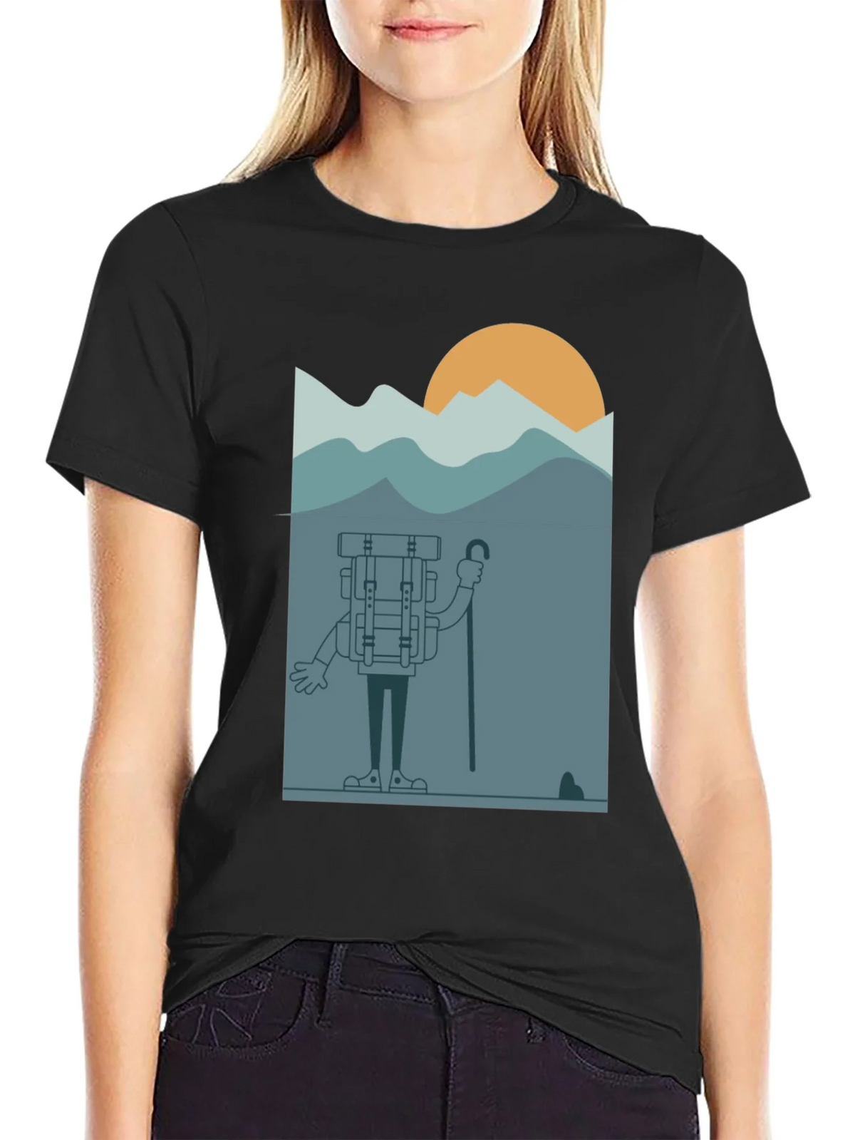Cartoon Hiker Black T-Shirt product image 5