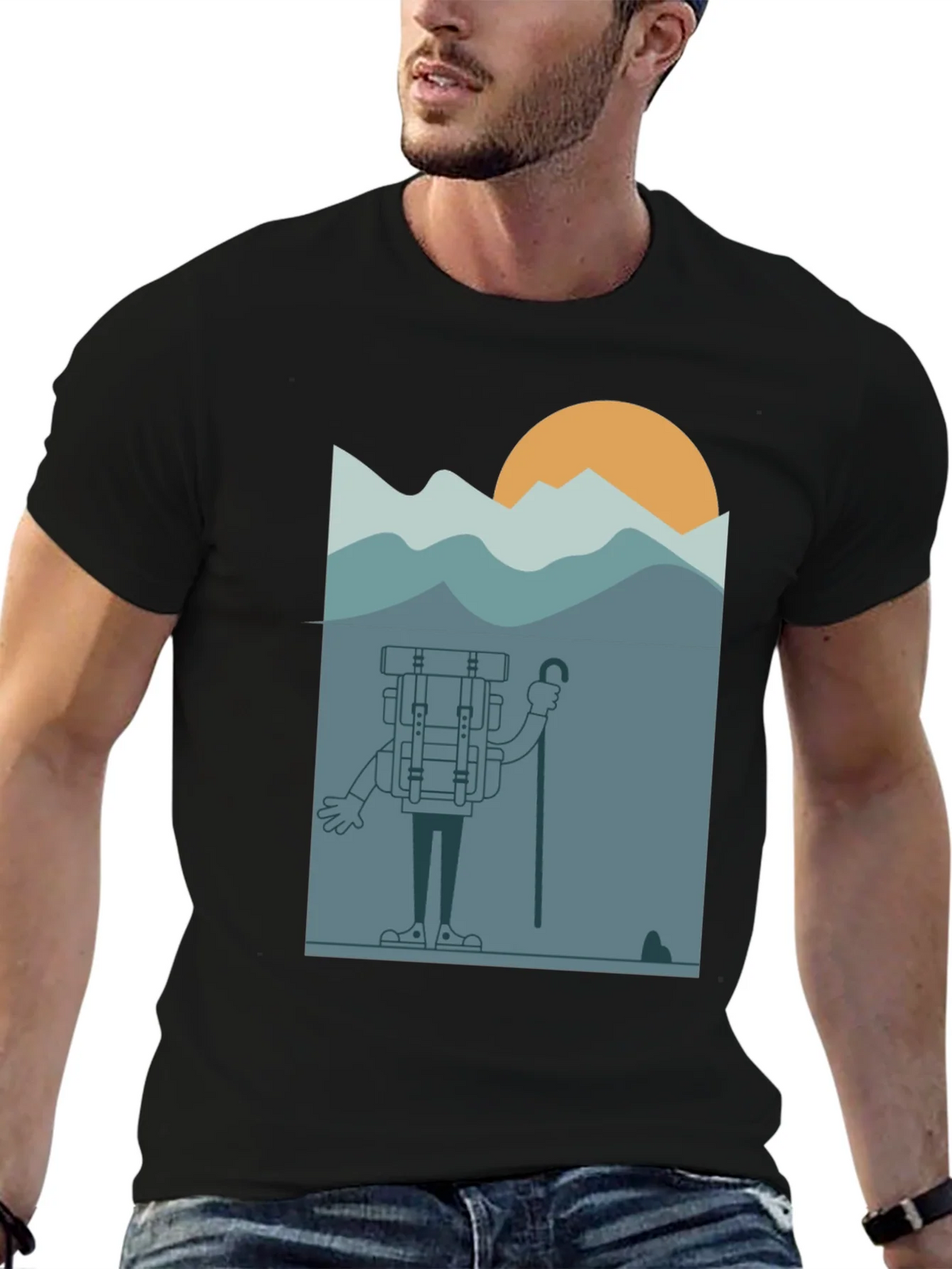 Cartoon Hiker Black T-Shirt product image 9