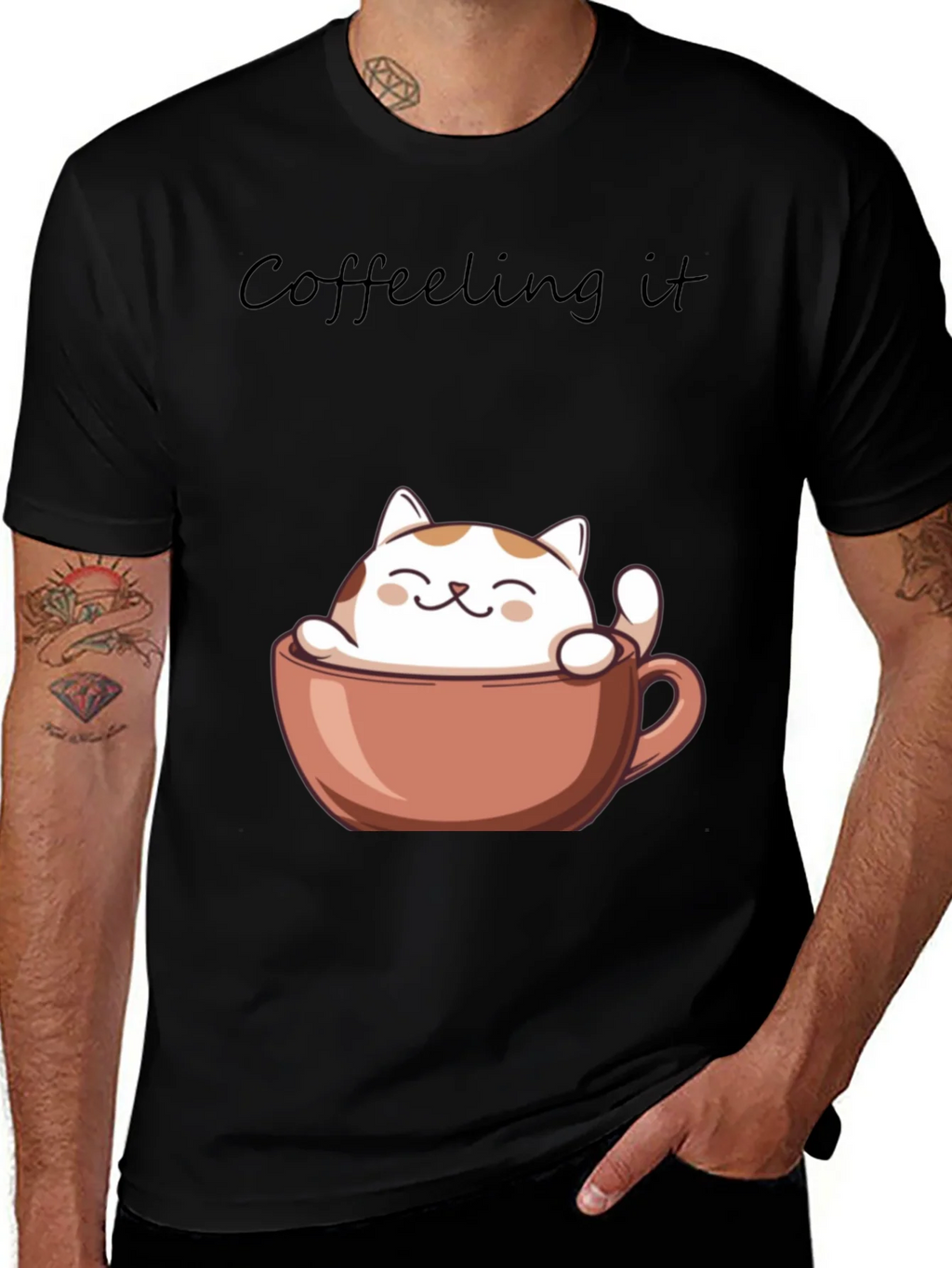 Coffeeling It T-Shirt - Cute Cat in Coffee Cup