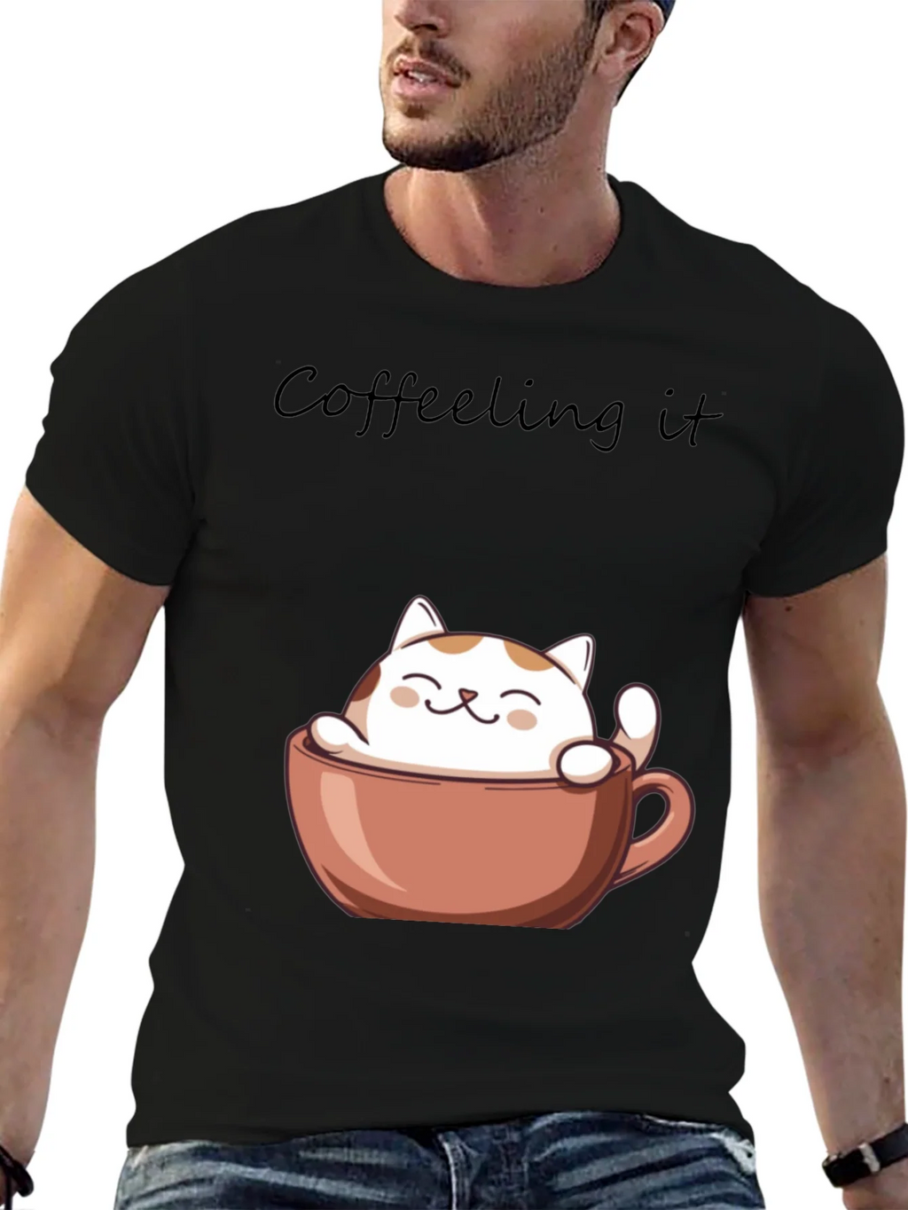 Coffeeling It T-Shirt - Cute Cat in Coffee Cup