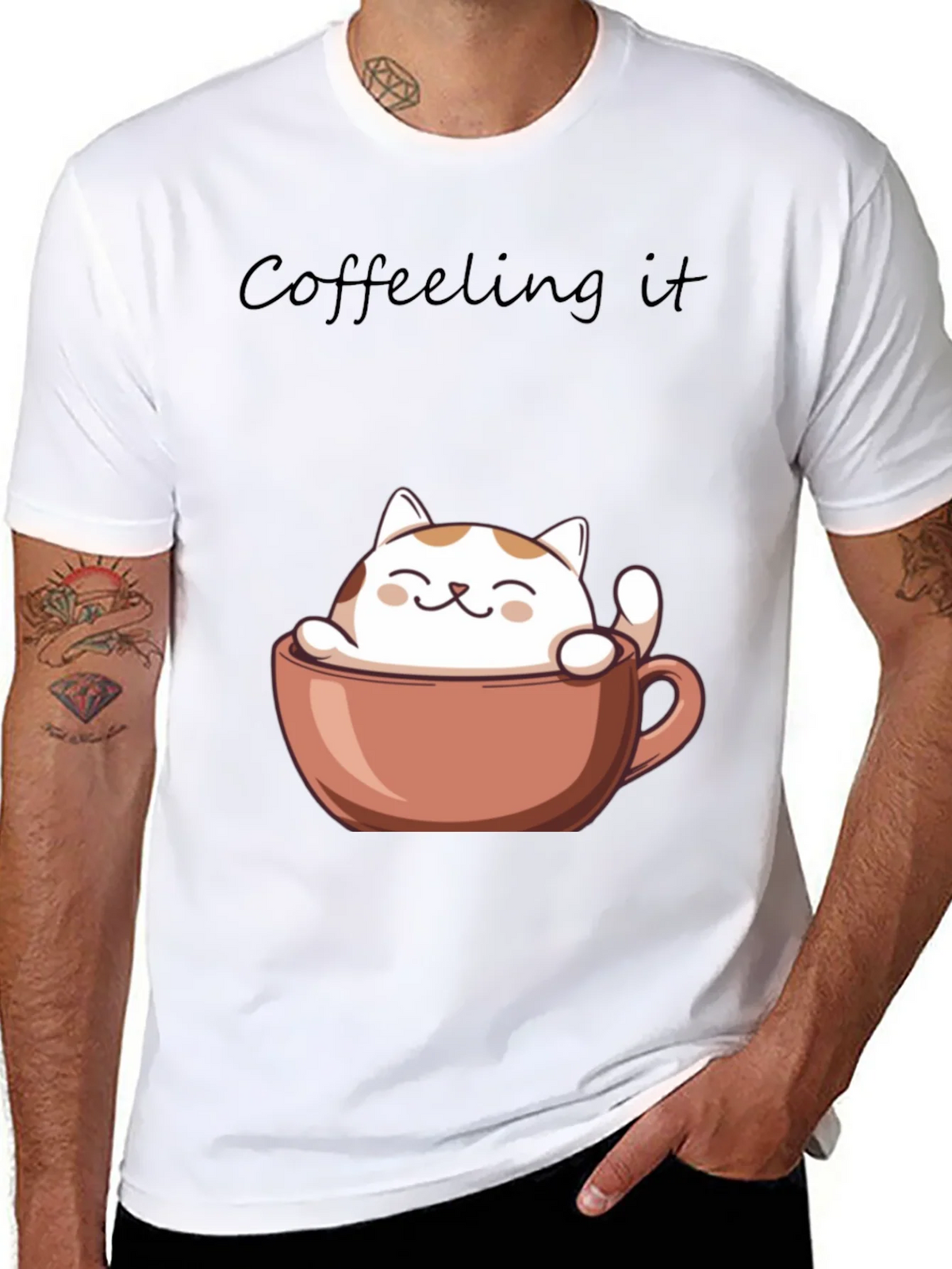 Coffeeling It T-Shirt - Cute Cat in Coffee Cup