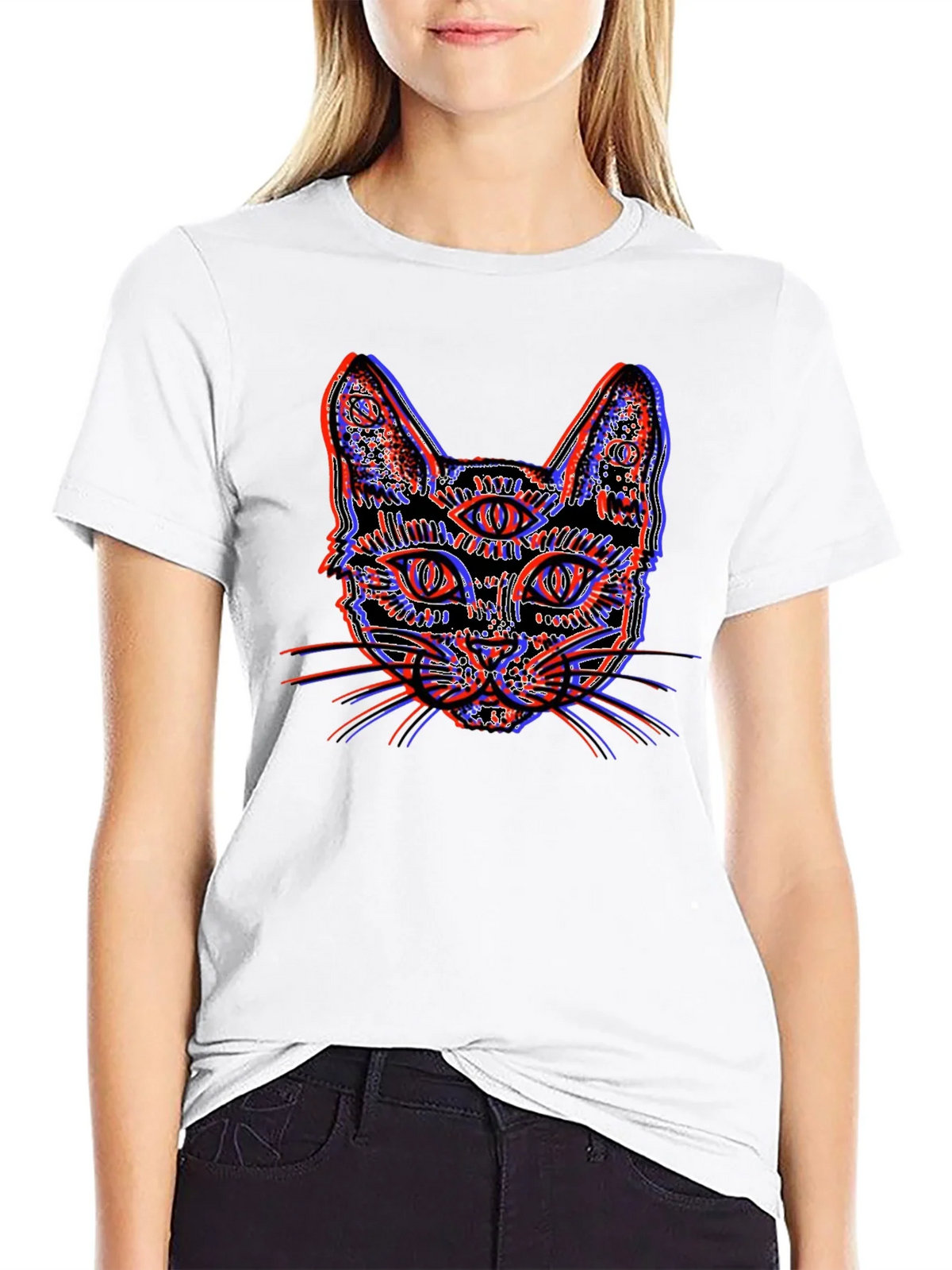 Psychedelic Cat Graphic Tee - Unique 3D Effect Design product image 5