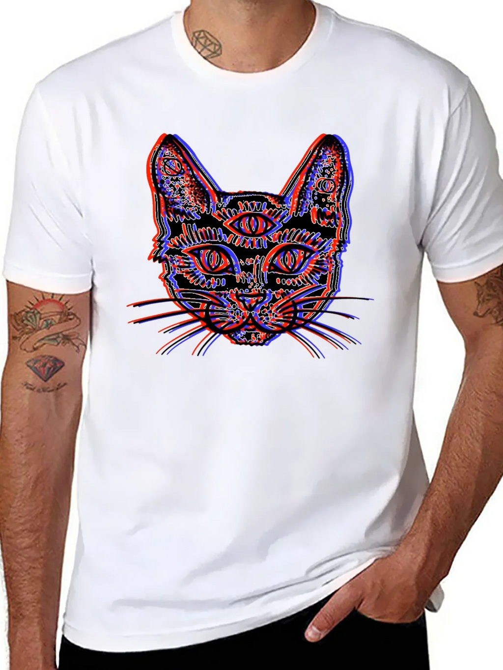 Psychedelic Cat Graphic Tee - Unique 3D Effect Design product image 4