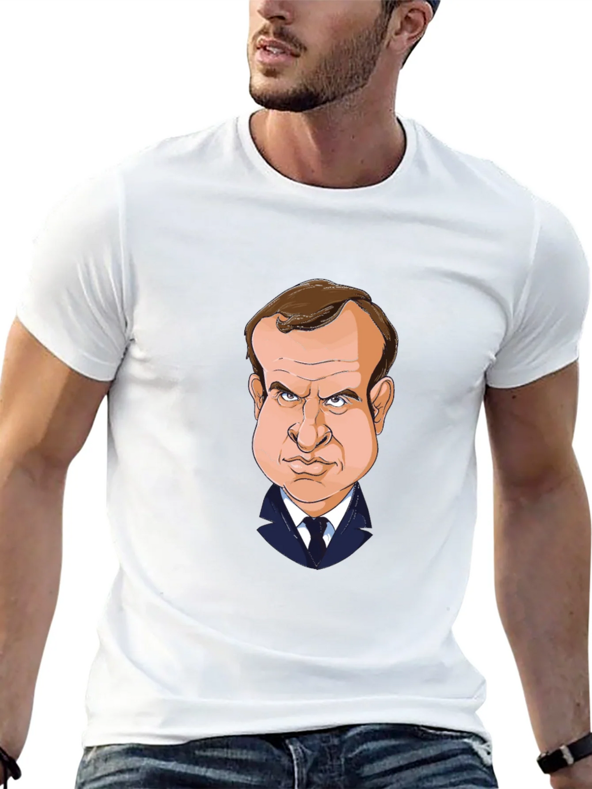 Macron Caricature T-Shirt - Black Cotton Tee product image 4
